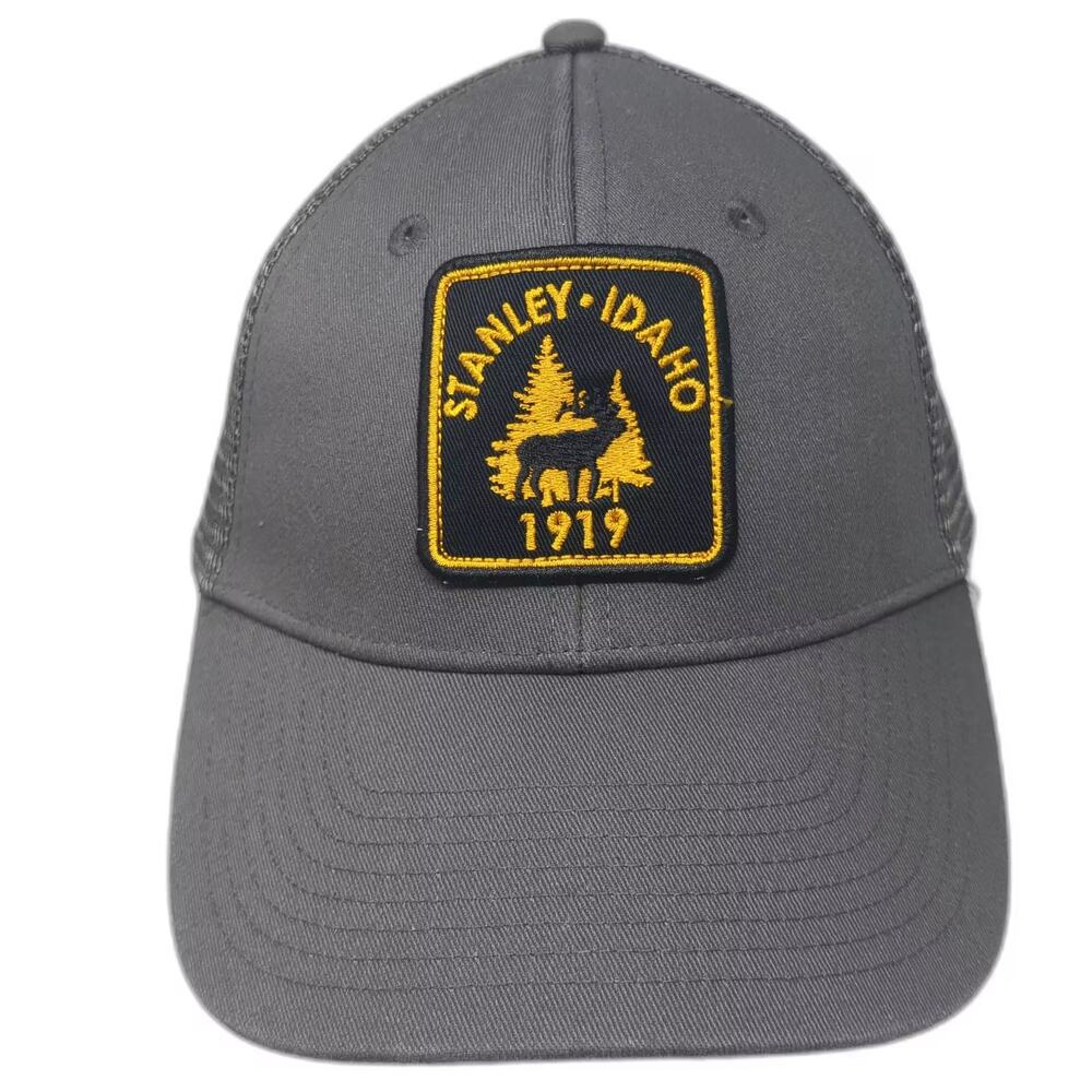 Gear Gray Trucker Hat Stanley Idaho 1919 Elk Yellow Patch Snapback OS Adjustable